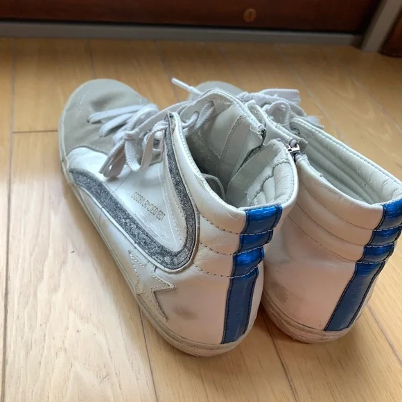 Golden Goose White and Blue Sneakers High-Top Casual - Picture 2 of 10